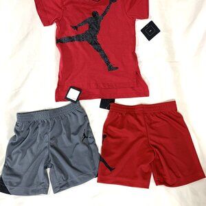 Boys 3pcs.Jordan Red/Grey T-shirt & Shorts Set Size 4T